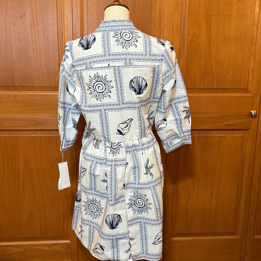 Calypso St Barth Seashell Blue and White Tile Patterned Dress - Picture 8 of 15